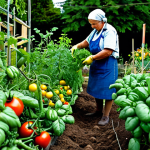 Healthy Vegetable Garden**

"A vibrant and flourishing vegetable garden scene, showcasing healthy tomato plants with rich green foliage, appropriate content, safe for work. Focus on showcasing the success of preventative measures against blight. Detailed shot of healthy leaves and plump tomatoes. Background shows a well-maintained garden with diverse plant life. Fully clothed gardener tending to the plants. Perfect anatomy, correct proportions, natural pose, professional photography, high quality, modest."

**