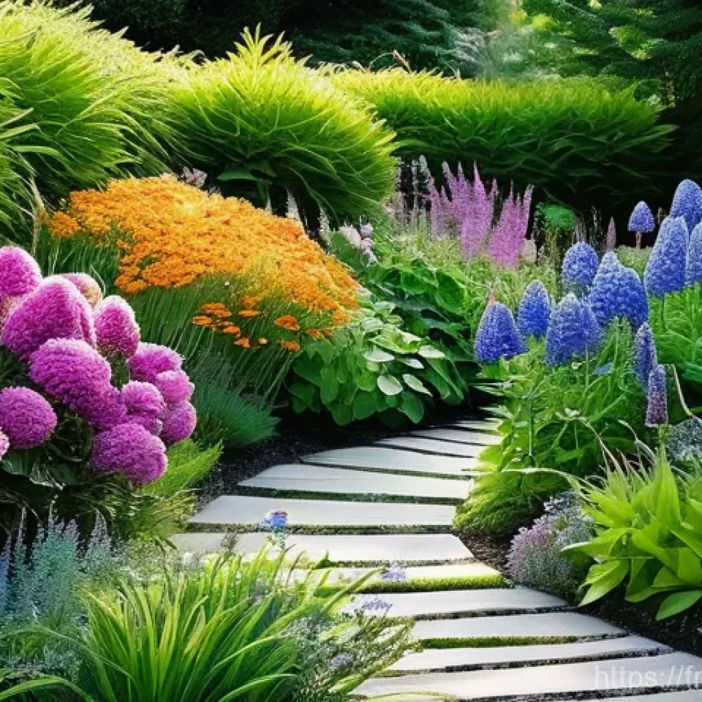 정원에서 다년생 식물의 조직화 방법 - **Prompt 1: A Harmonious Perennial Garden Symphony**
A meticulously arranged perennial garden sh...