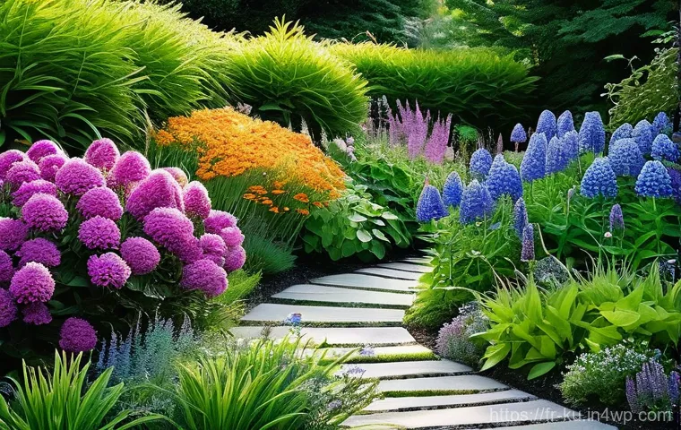 정원에서 다년생 식물의 조직화 방법 - **Prompt 1: A Harmonious Perennial Garden Symphony**
    A meticulously arranged perennial garden sh...